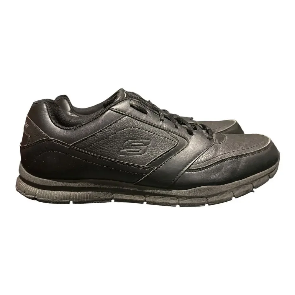 Skechers Men’s Work 77156 Memory Foam Slip Resistant Black Lace Shoes Size 14